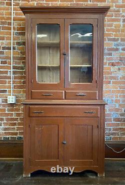 Antique Hutch Buffet China Cabinet Cupboard Oak Wood Original Vtg Hoosier Style