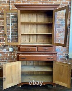 Antique Hutch Buffet China Cabinet Cupboard Oak Wood Original Vtg Hoosier Style