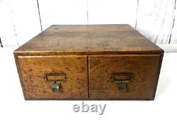 Antique Imperial 2 Drawer Oak Library Card File Index/ Vintage Wooden Recipe Box
