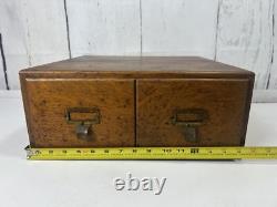 Antique Imperial 2 Drawer Oak Library Card File Index/ Vintage Wooden Recipe Box