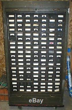 Antique Industrial Metal Card Catalog With Tambour Security Doors 133 Drawers