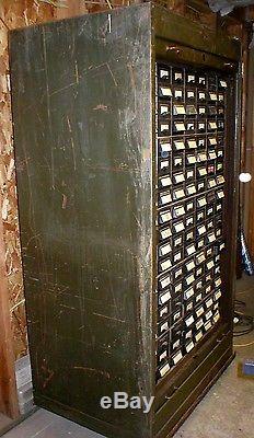 Antique Industrial Metal Card Catalog With Tambour Security Doors 133 Drawers