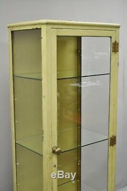 Antique Industrial Metal and Glass Medical Storage Dental Tall Bathroom Cabinet