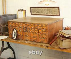 Antique Industrial W. C. Heller Oak Parts Drawers Hardware Store Cabinet Brass