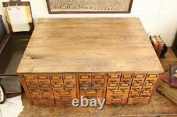 Antique Industrial W. C. Heller Oak Parts Drawers Hardware Store Cabinet Brass