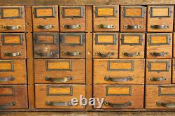 Antique Industrial W. C. Heller Oak Parts Drawers Hardware Store Cabinet Brass