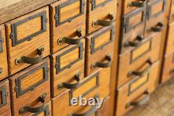 Antique Industrial W. C. Heller Oak Parts Drawers Hardware Store Cabinet Brass