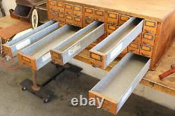 Antique Industrial W. C. Heller Oak Parts Drawers Hardware Store Cabinet Brass