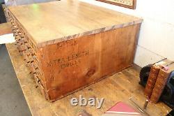 Antique Industrial W. C. Heller Oak Parts Drawers Hardware Store Cabinet Brass