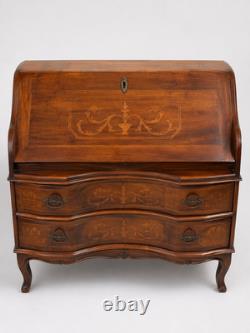 Antique Inlaid Secretary Desk Bombe Drop Front Bureau Cabriole Legs Key