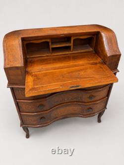 Antique Inlaid Secretary Desk Bombe Drop Front Bureau Cabriole Legs Key