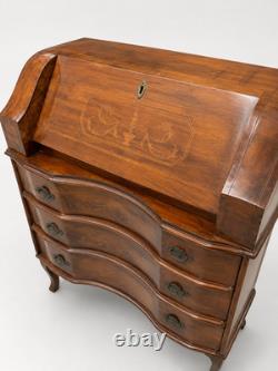 Antique Inlaid Secretary Desk Bombe Drop Front Bureau Cabriole Legs Key