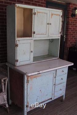 Antique Ivy Green Farmhouse Kitchen Hoosier Cabinet Flour Bin