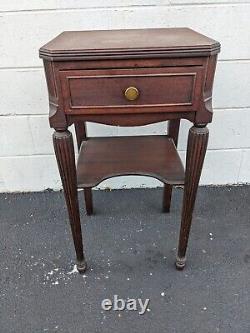 Antique J. K. Rishel Walnut One Drawer Stand Side Table 1948 Stamp Made in PA