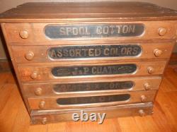 Antique J. P Coates Six Drawer Spool Cabinet