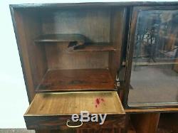 Antique Japanese Elm & Persimmon Wood Display Cabinet with Glass Doors