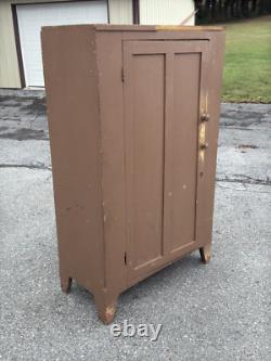 Antique Jelly Milk Cupboard Cabinet 1 Door Primitive Old Paint Cut Out Feet Pa