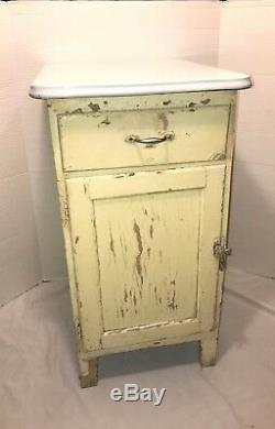 Antique Kitchen Cupboard Hoosier Style Wooden Cabinet Porcelain Top