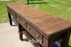 Antique Kitchen Island Apothecary Drawer Wood Counter Vintage workbench table