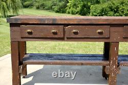 Antique Kitchen Island Apothecary Drawer Wood Counter Vintage workbench table