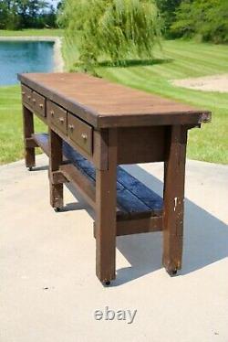 Antique Kitchen Island Apothecary Drawer Wood Counter Vintage workbench table