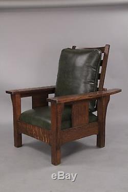 Antique Large Arts And Crafts Mission Morris Chair Circa 1910 Quarter Sawn Oak