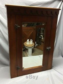 Antique Large Country Lodge Wood Medicine Cabinet Cupboard Wavy Mirror 101-19C