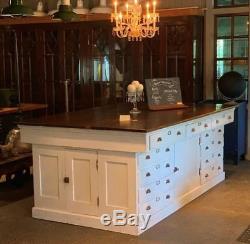 Antique Large Kitchen Island Distressed White Cottage Cabinet