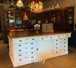 Antique Large Kitchen Island Distressed White Cottage Cabinet