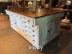 Antique Large Kitchen Island Distressed White Cottage Cabinet