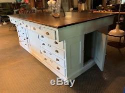 Antique Large Kitchen Island Distressed White Cottage Cabinet