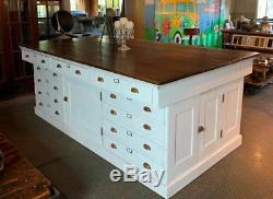 Antique Large Kitchen Island Distressed White Cottage Cabinet