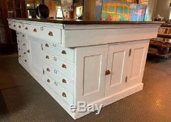 Antique Large Kitchen Island Distressed White Cottage Cabinet