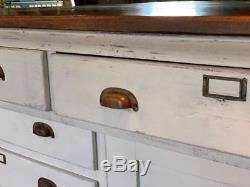 Antique Large Kitchen Island Distressed White Cottage Cabinet