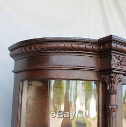 Antique Large Oak Curved Glass Curio China Cabinet original finish