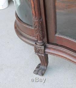 Antique Large Oak Curved Glass Curio China Cabinet original finish