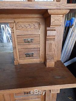 Antique Large Oak Recessed Buffet Cabinet Cupboard Server Old Victorian 4182-15