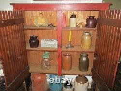 Antique Large PRIMITIVE PAINTED JELLY CUPBOARD Rustic Farmhouse Pantry Cabinet