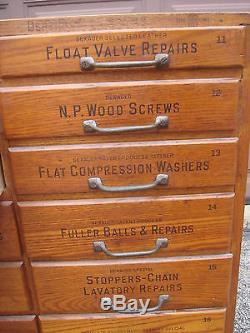 Antique Large Wood Drawer Plumbing Tool & Parts Cabinet
