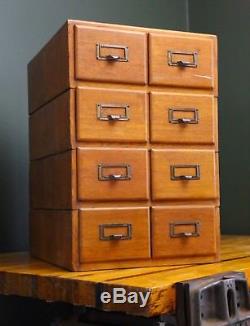 Antique Library 8 Drawer Oak Stackable Wood File Cabinet Vintage Card Catalog