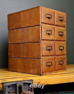 Antique Library 8 Drawer Oak Stackable Wood File Cabinet Vintage Card Catalog