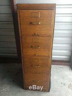 Antique Library Bureau Sole Maker 4 Drawer Quarter Sawn Tiger Oak File Cabinet