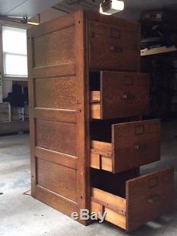 Antique Library Bureau Sole Makers Tiger Oak 4 Drawer File Cabinet