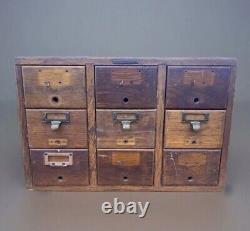 Antique Library Card Catalog 9-Drawer Cabinet