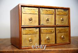 Antique Library Card Catalog Apothecary Cabinet 6 drawer Oak Wood organizer box