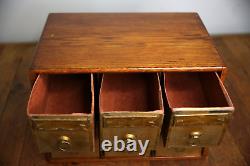 Antique Library Card Catalog Apothecary Cabinet 6 drawer Oak Wood organizer box