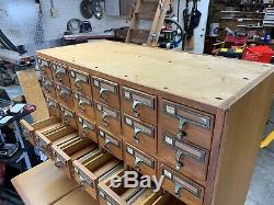 Antique Library Card Catalog Index Cabinet 72 Drawer Oak Very Good Condition