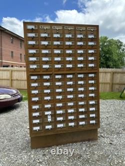 Antique Library Card Catalog Multi 84 Drawer Office Apothecary Maple Industrial