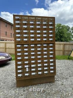 Antique Library Card Catalog Multi 84 Drawer Office Apothecary Maple Industrial