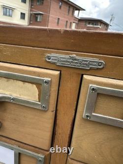Antique Library Card Catalog Multi 84 Drawer Office Apothecary Maple Industrial